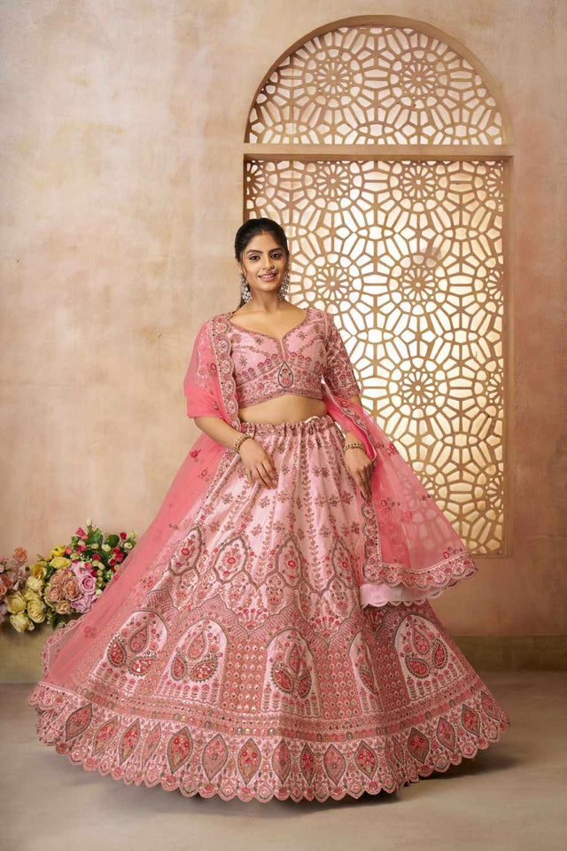 Pink Sequin With Zari Silk Lehenga