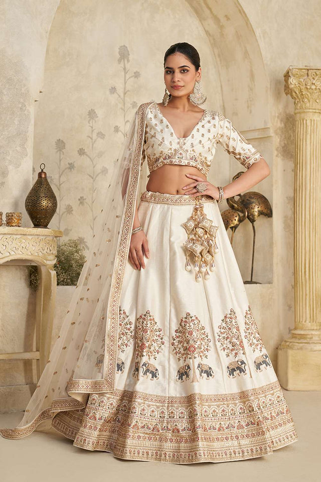 Cream Sequin with Embroidered Silk Lehenga