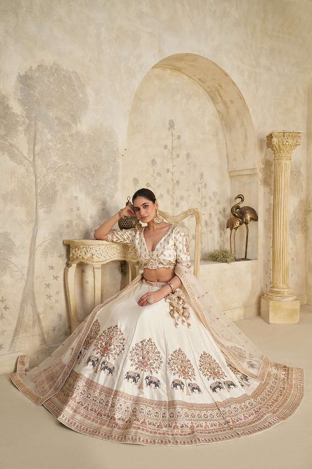 Cream Sequin with Embroidered Silk Lehenga