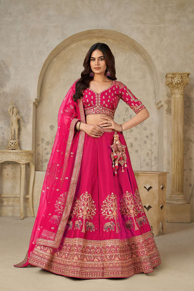 Magenta Sequin with Embroidered Silk Lehenga