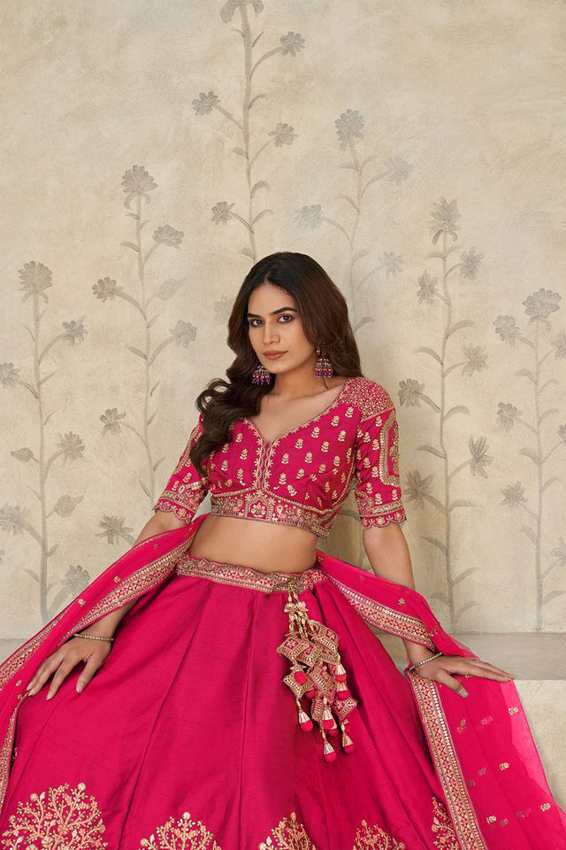 Magenta Sequin with Embroidered Silk Lehenga