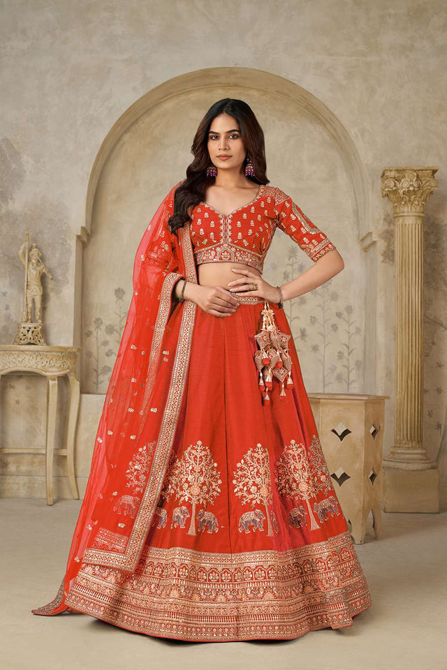 Rust Sequin with Embroidered Silk Lehenga