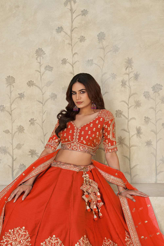 Rust Sequin with Embroidered Silk Lehenga