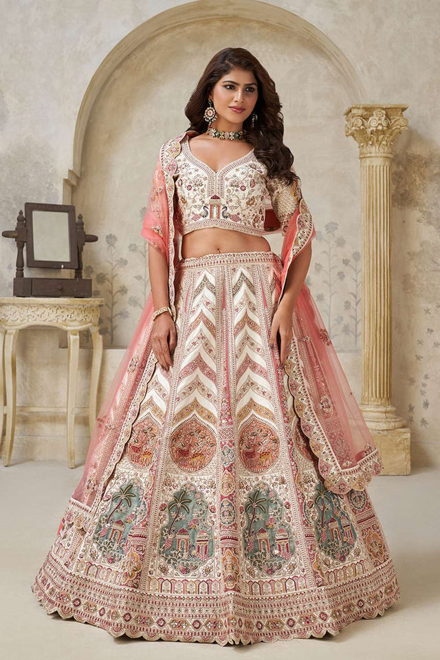 Cream Sequin with Embroidered Silk Lehenga