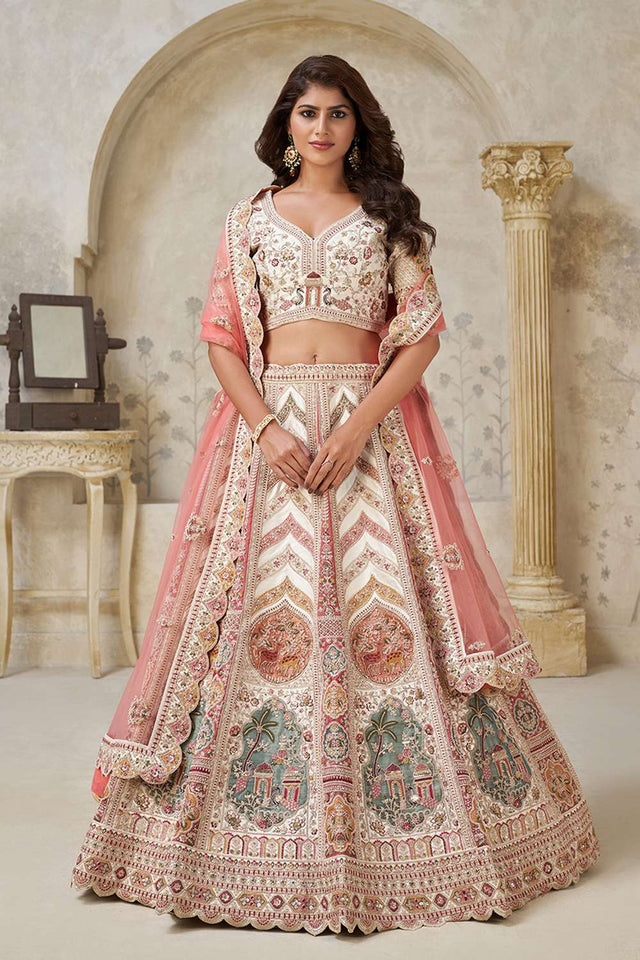 Cream Sequin with Embroidered Silk Lehenga