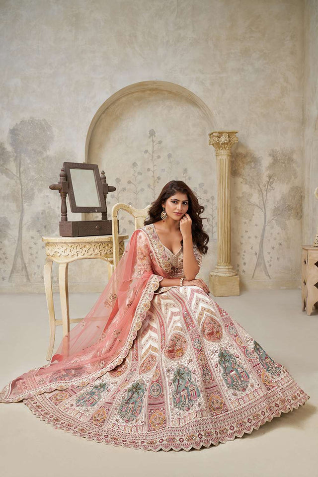 Cream Sequin with Embroidered Silk Lehenga