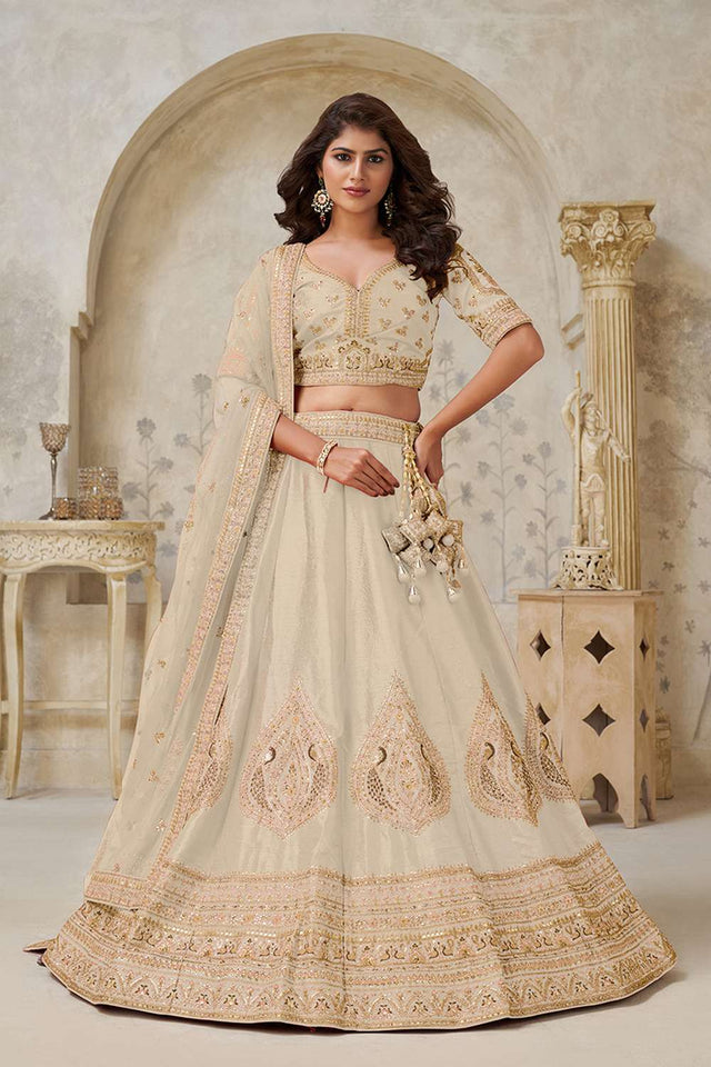 Cream Sequin with Embroidered Silk Lehenga
