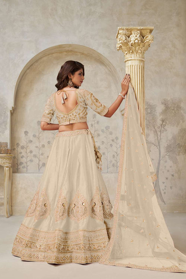 Cream Sequin with Embroidered Silk Lehenga