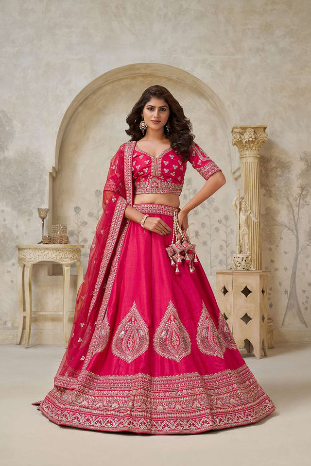 Magenta Sequin with Embroidered Silk Lehenga