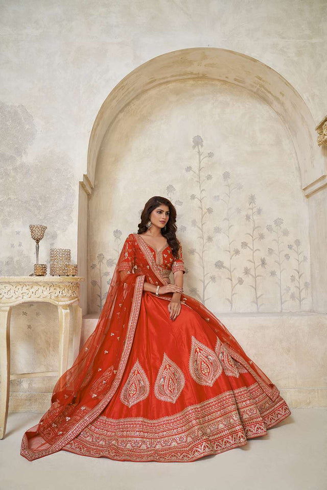 Rust Sequin with Embroidered Silk Lehenga