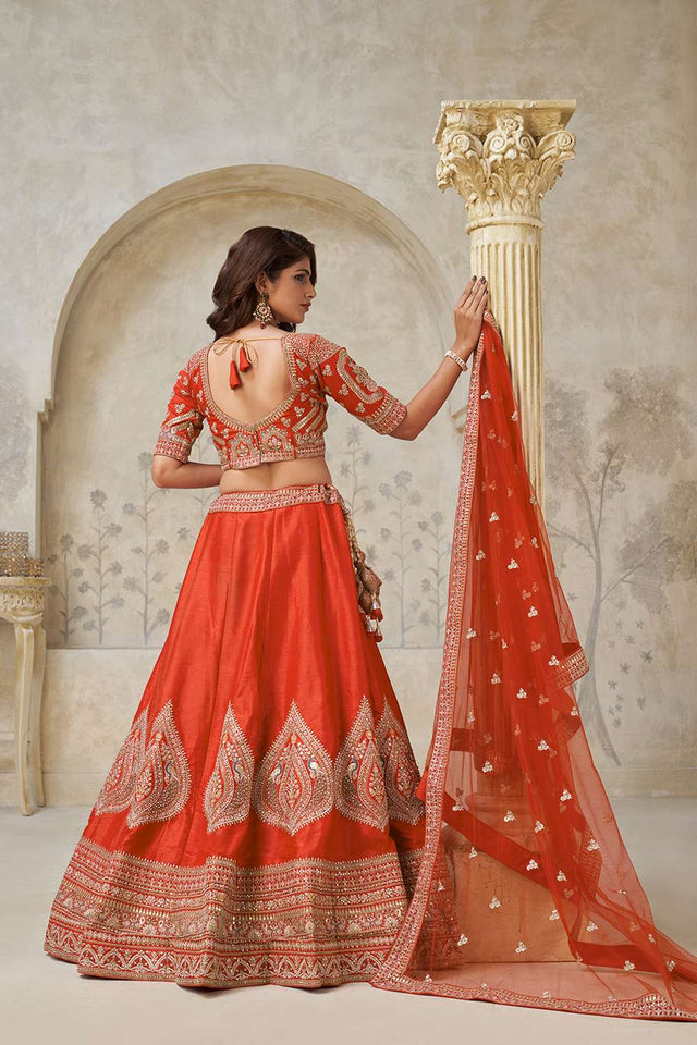 Rust Sequin with Embroidered Silk Lehenga