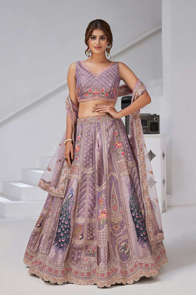 Violet Sequin with Embroidered Banarsi Lehenga