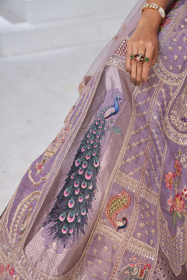 Violet Sequin with Embroidered Banarsi Lehenga