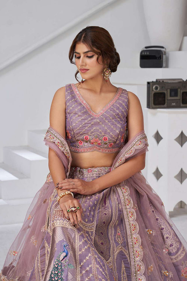 Violet Sequin with Embroidered Banarsi Lehenga