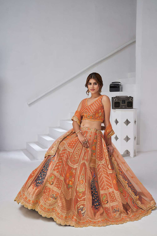 Rust Sequin with Embroidered Banarsi Lehenga
