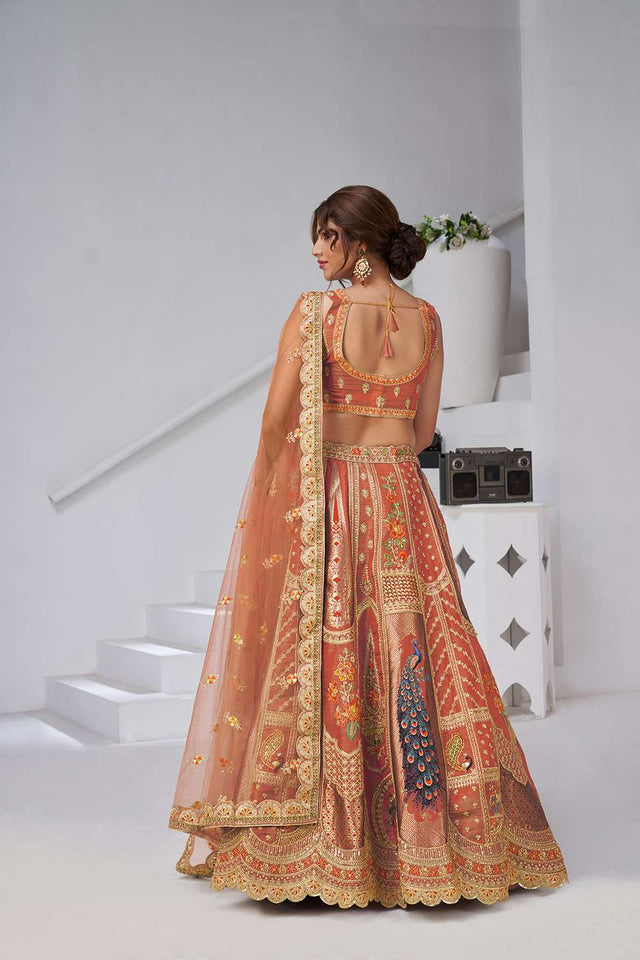 Rust Sequin with Embroidered Banarsi Lehenga