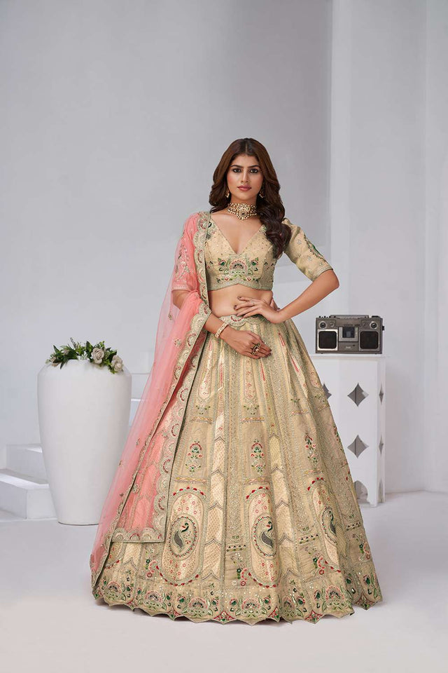 Brown Sequin with Embroidered Banarsi Lehenga