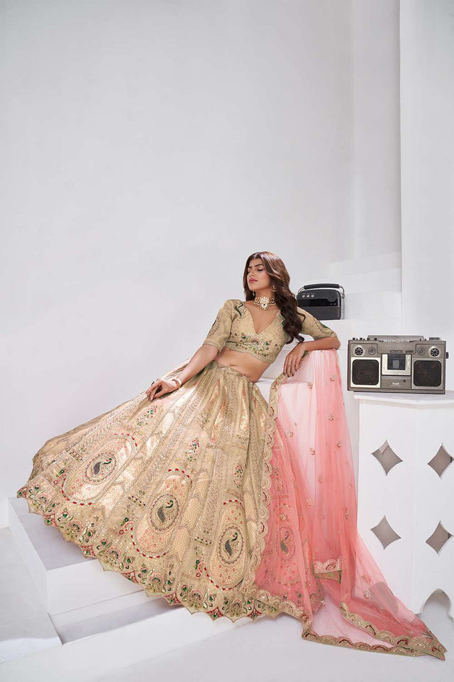 Brown Sequin with Embroidered Banarsi Lehenga