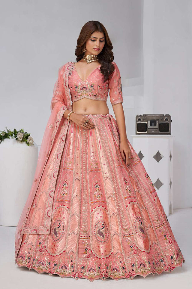 Pink Sequin with Embroidered Banarsi Lehenga