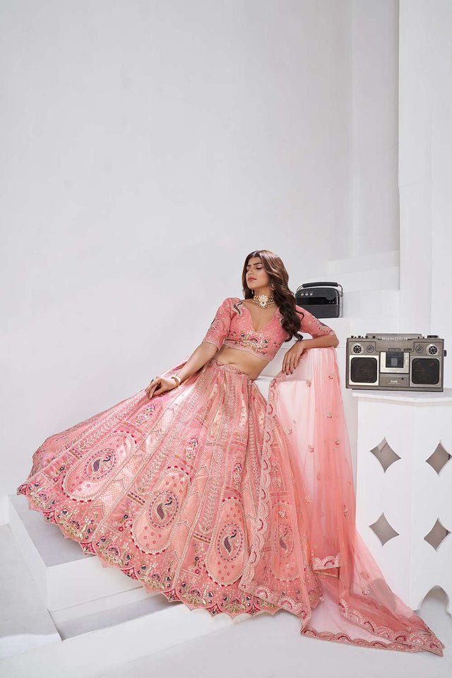 Pink Sequin with Embroidered Banarsi Lehenga