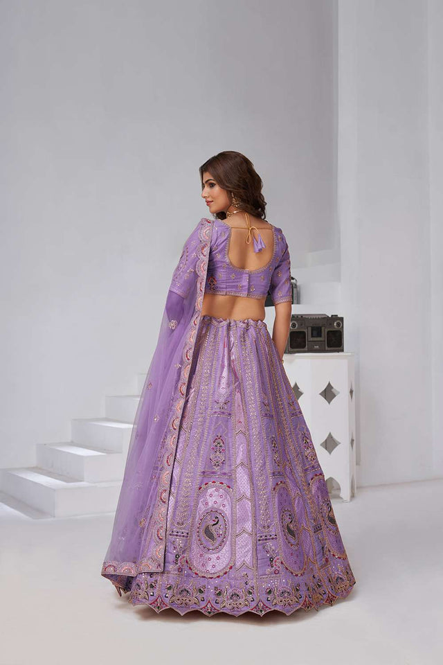 Violet Sequin with Embroidered Banarsi Lehenga