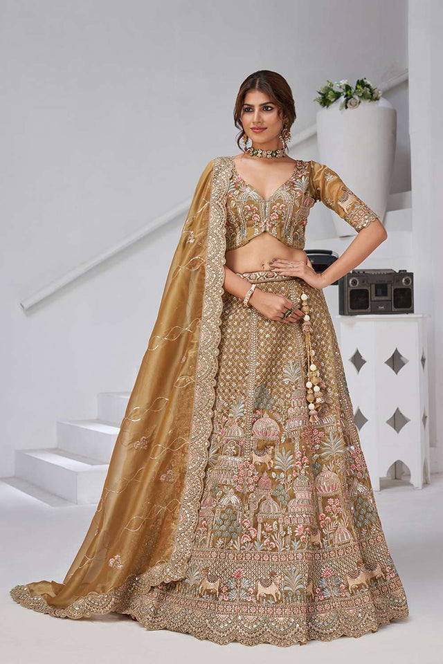 Mehendi Sequin with Embroidered Organza Lehenga