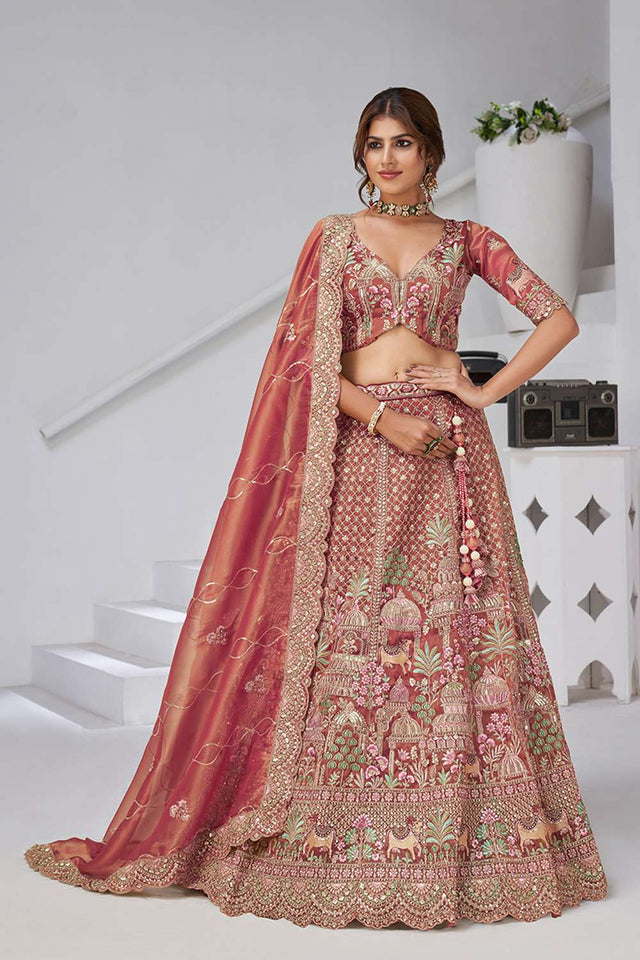 Pink Sequin with Embroidered Organza Lehenga