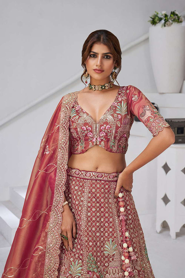 Pink Sequin with Embroidered Organza Lehenga