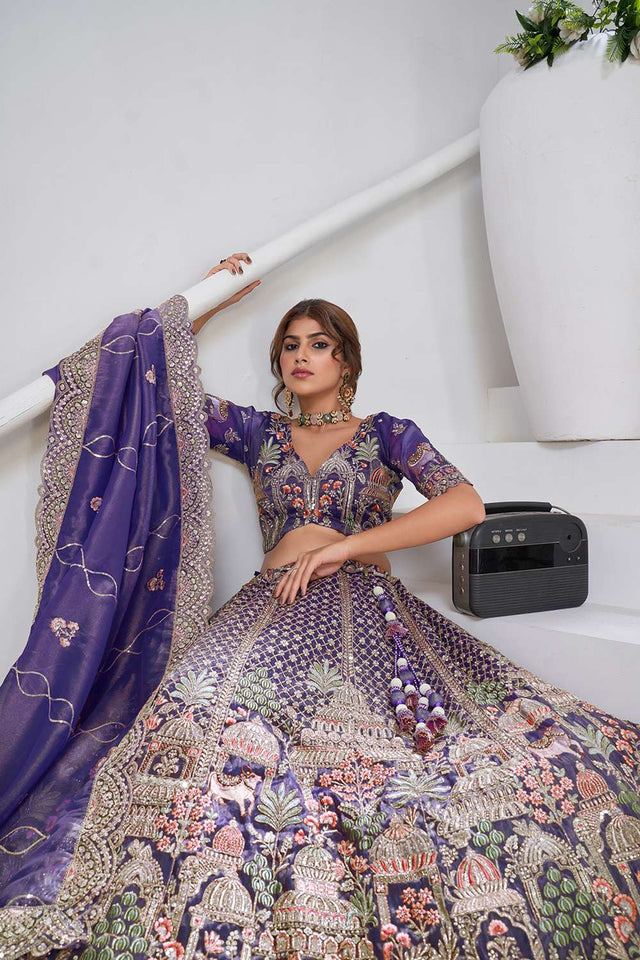 Violet Sequin with Embroidered Organza Lehenga