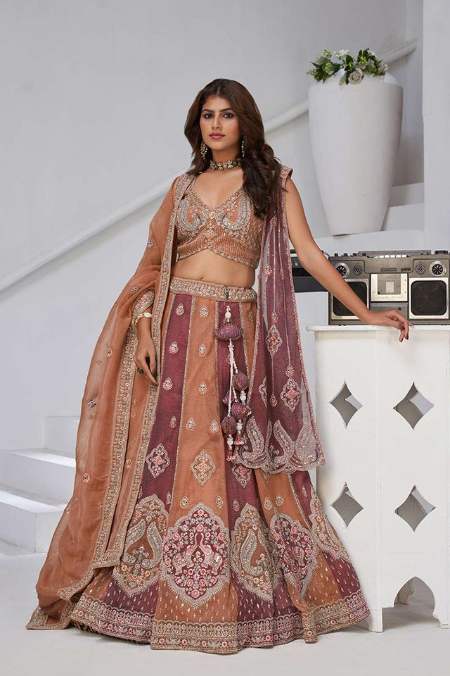 Rust Sequin Georgette Lehenga