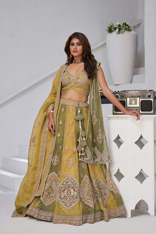 Yellow Sequin Georgette Lehenga