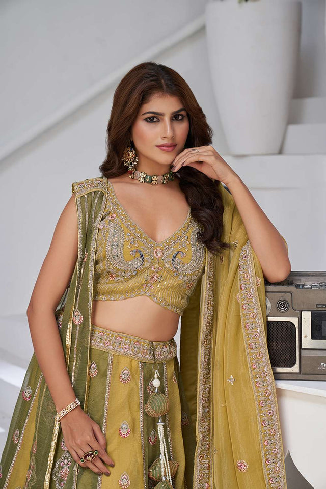 Yellow Sequin Georgette Lehenga