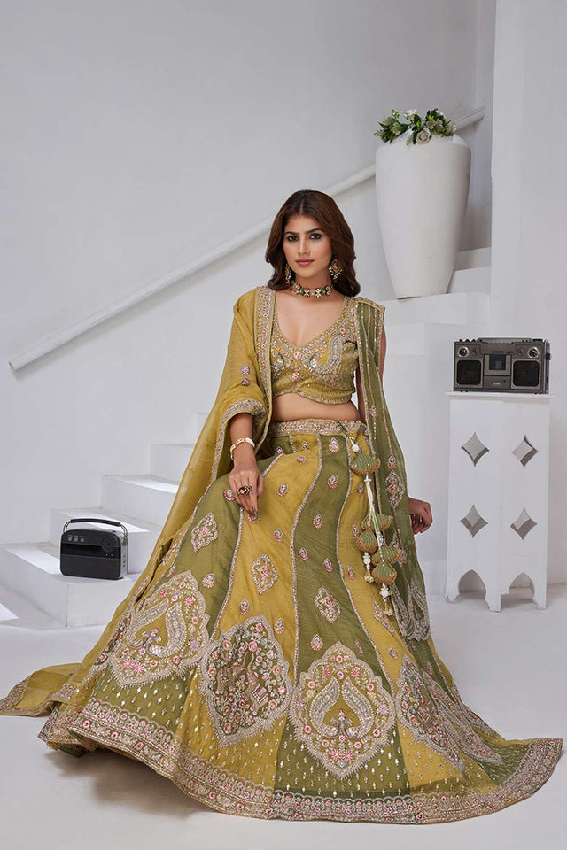 Yellow Sequin Georgette Lehenga