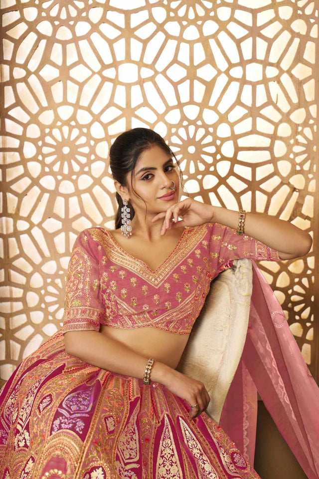 Pink Sequin With Zari Banarasi Silk Lehenga