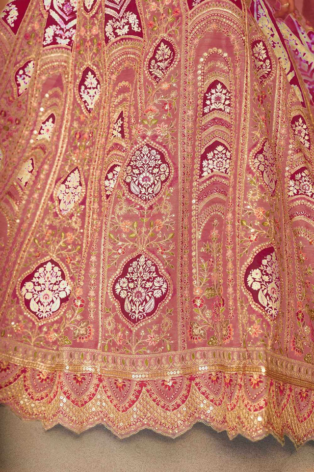Pink Sequin With Zari Banarasi Silk Lehenga