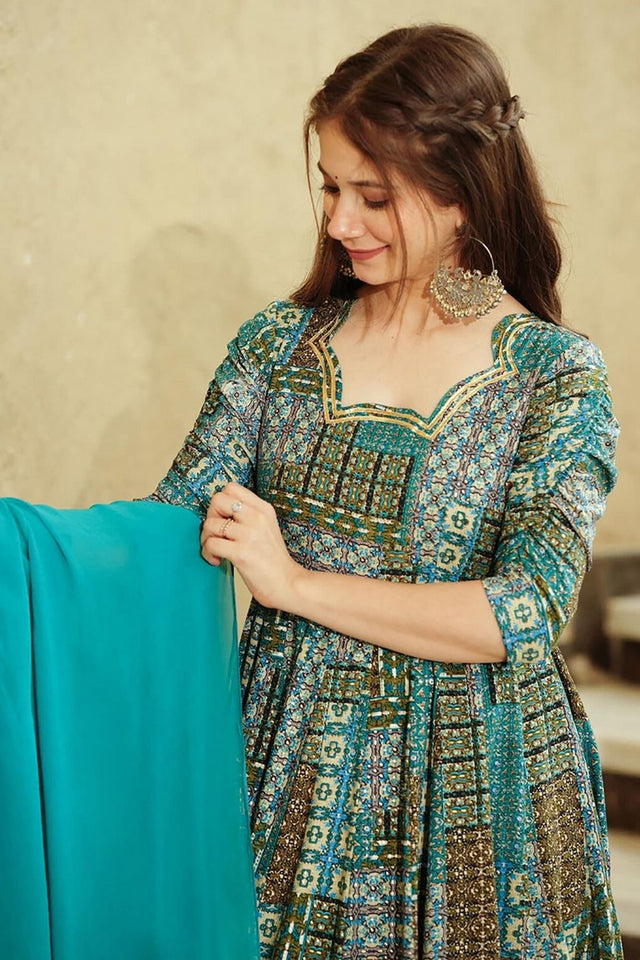 Light Blue Printed Rayon Gown (KF Lucaya19-1901)