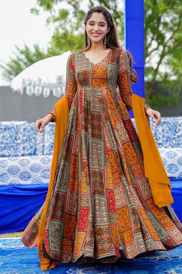 Multi Color Printed Rayon Gown (KF Lucaya19-1903)