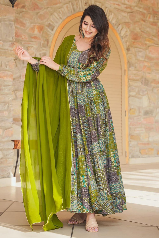 Green Printed Rayon Gown (KF Lucaya19-1905)