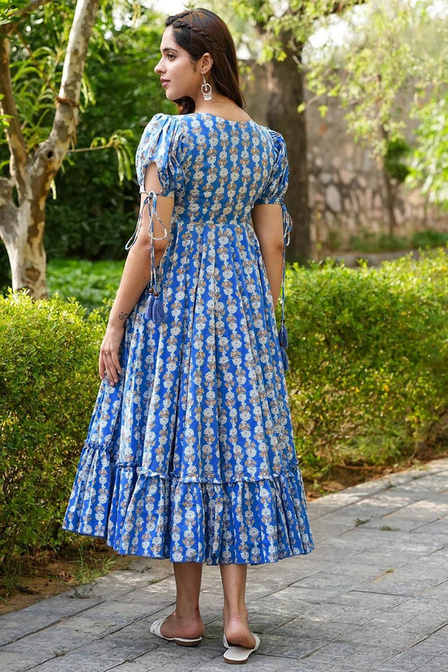 Blue Floral Printed Rayon Dresses (KF clora2-201)