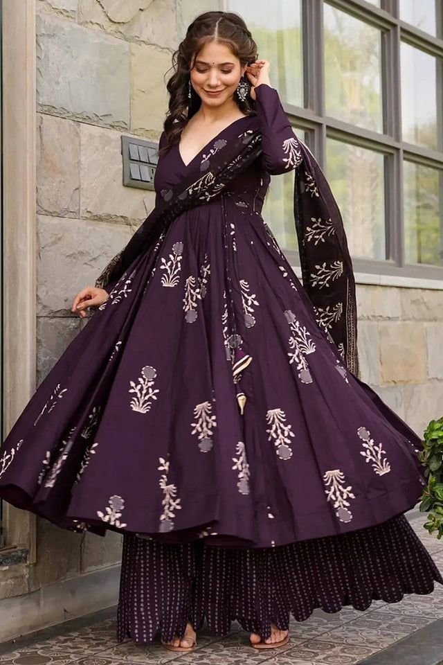 Violet Printed Rayon Palazzo Suits (KF clora3-301)