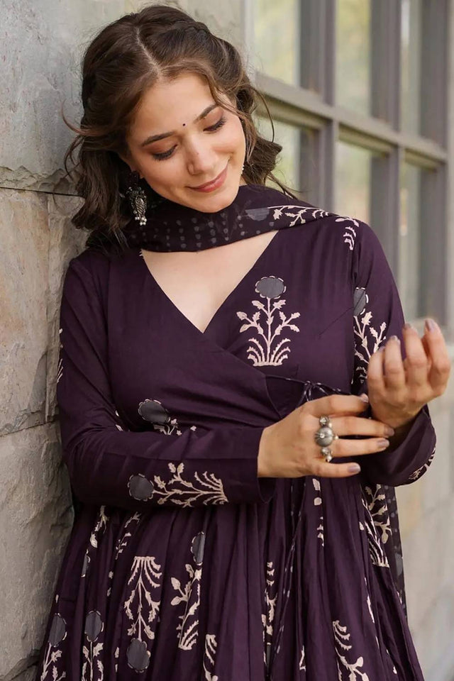 Violet Printed Rayon Palazzo Suits (KF clora3-301)