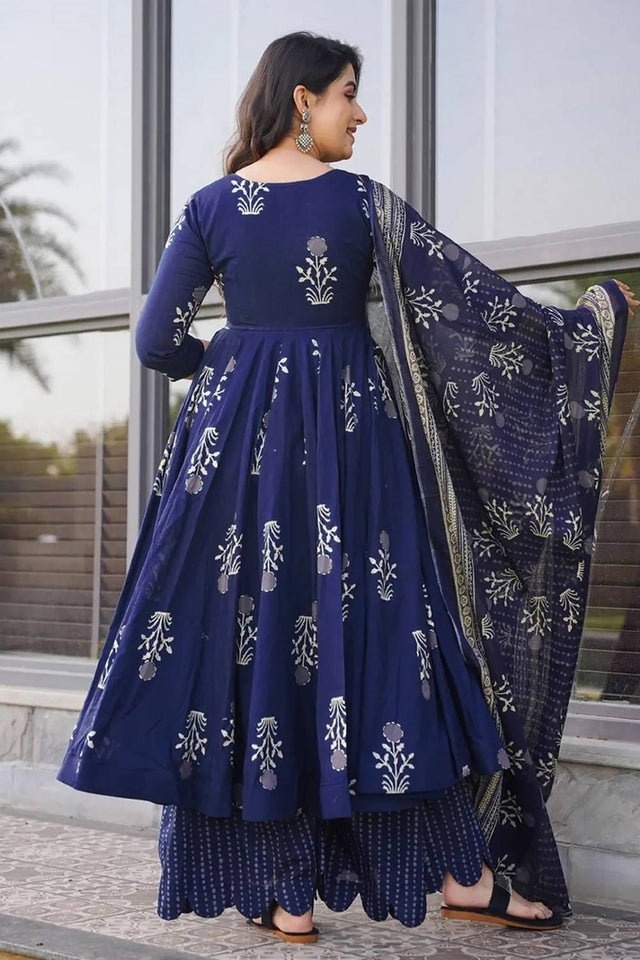 Blue Floral Printed Rayon Palazzo Suits (KF clora3-302)