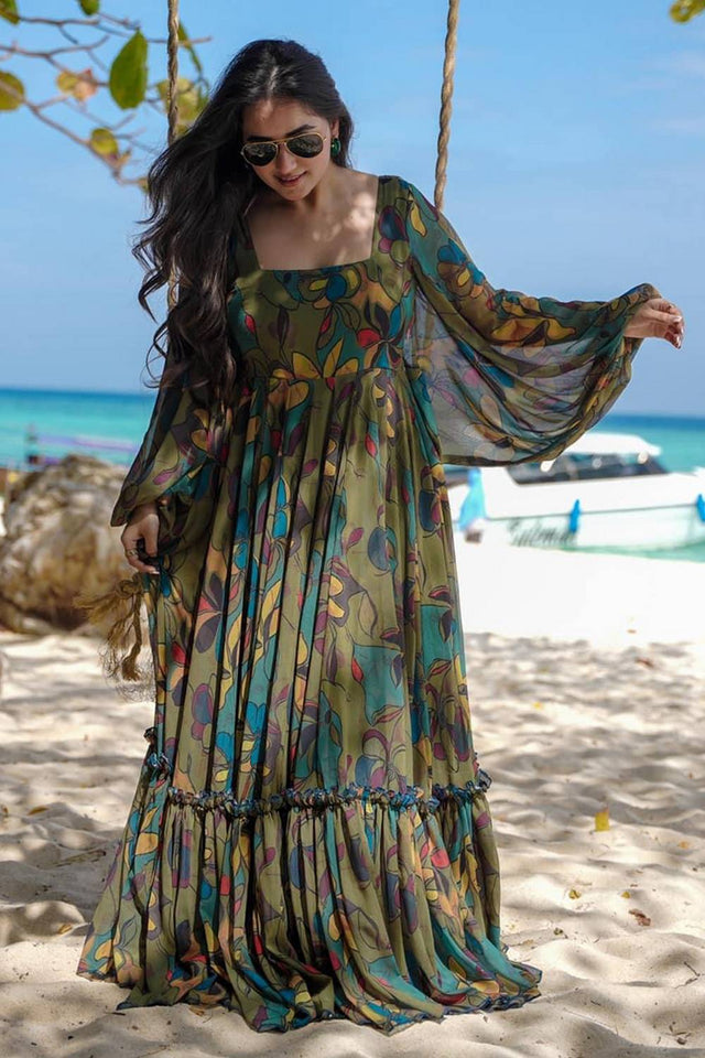 Multi Color Floral Printed Art Silk Gown (KF clora4-406)