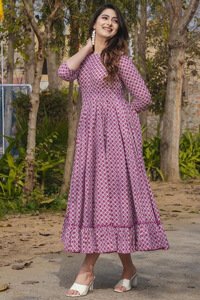 Pink Printed Rayon Dresses (KF clora8-802)