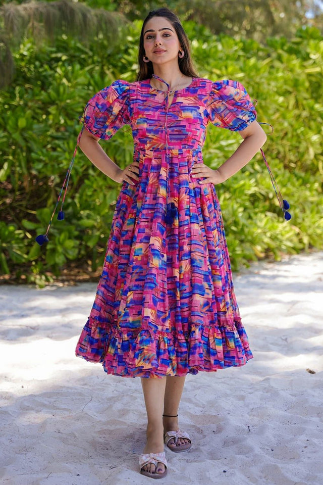Multi Color Printed Rayon Dresses (KF clora8-804)