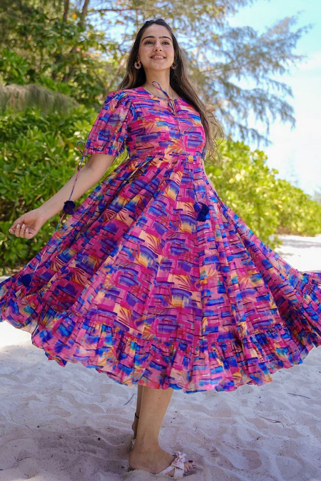 Multi Color Printed Rayon Dresses (KF clora8-804)