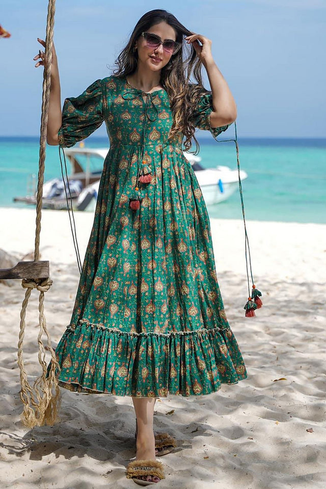 Green Printed Rayon Dresses (KF clora8-805)