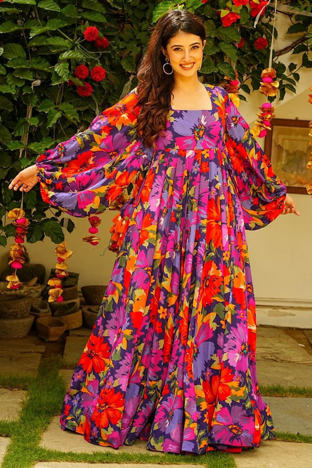Multi Color Floral Printed Georgette Dresses (KF lucaya16-1602)