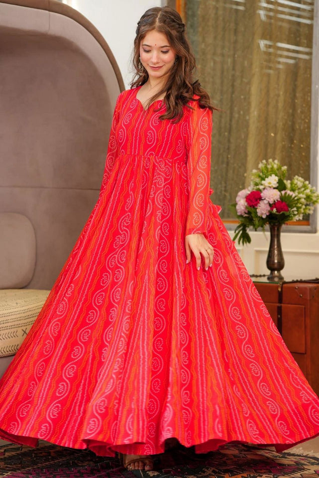 Red Bandhani Printed Georgette Dresses (KF lucaya16-1603)