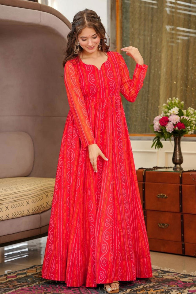 Red Bandhani Printed Georgette Dresses (KF lucaya16-1603)